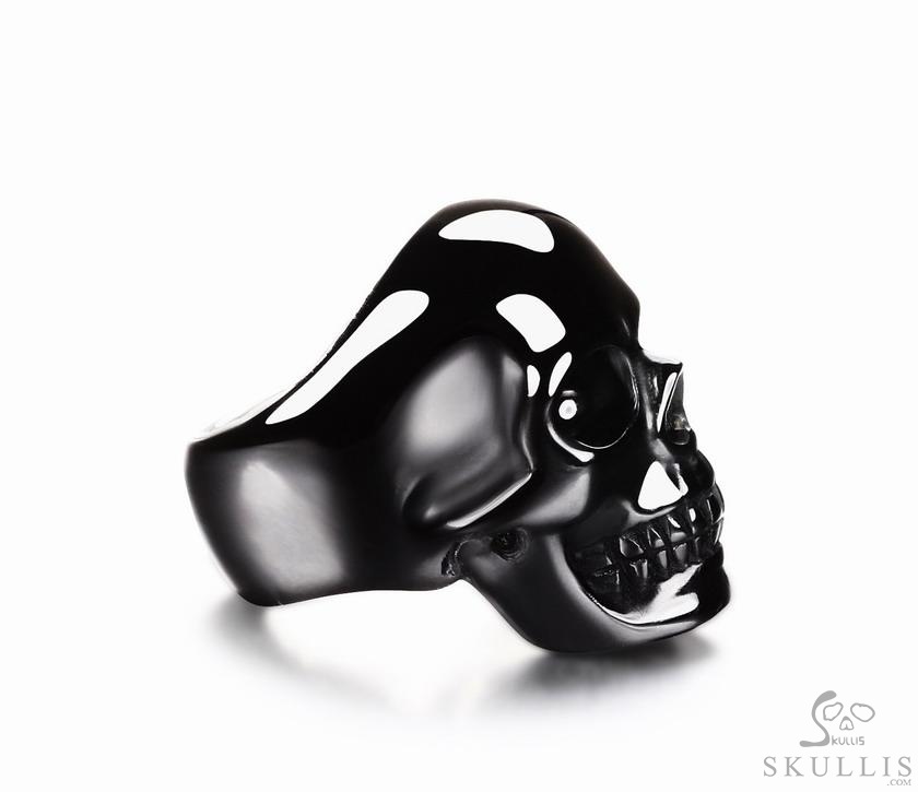 The Poetic Dreamer - Solid Black Obsidian & 925 Sterling Silver Hand Carved Crystal Skull Ring, Crystal Healing Skull Jewelry, for Women & Men The Poetic Dreamer - Solid Black Obsidian & 925 Sterling Silver Hand Carved Crystal Skull Ring, Crystal Healing Skull Jewelry, for Women & Men
