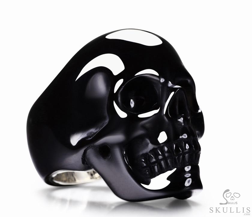 The Poetic Dreamer - Solid Black Obsidian & 925 Sterling Silver Hand Carved Crystal Skull Ring, Crystal Healing Skull Jewelry, for Women & Men The Poetic Dreamer - Solid Black Obsidian & 925 Sterling Silver Hand Carved Crystal Skull Ring, Crystal Healing Skull Jewelry, for Women & Men