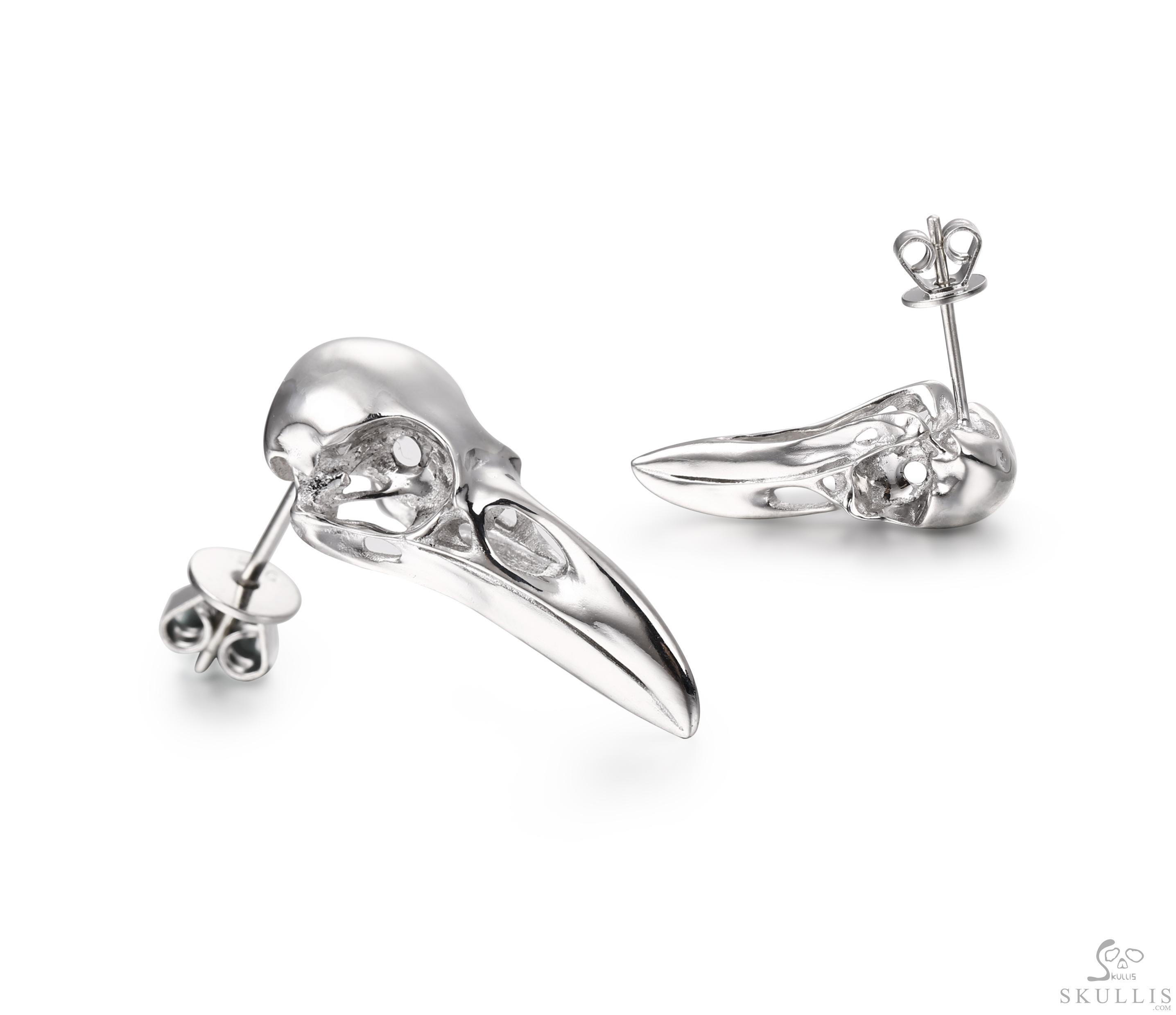 Tiny 0.9" 925 Sterling Silver Raven Skull Earrings Tiny 0.9" 925 Sterling Silver Raven Skull Earrings