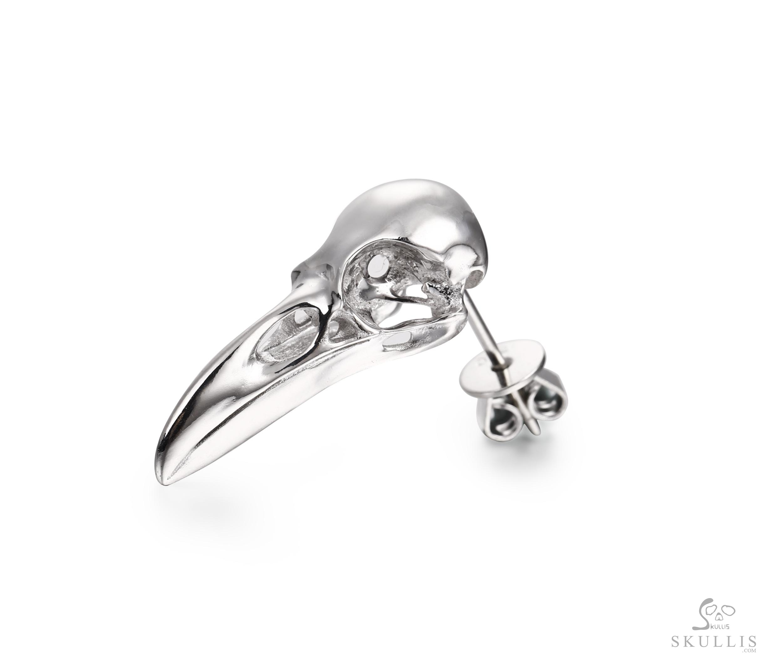 Tiny 0.9" 925 Sterling Silver Raven Skull Earrings Tiny 0.9" 925 Sterling Silver Raven Skull Earrings