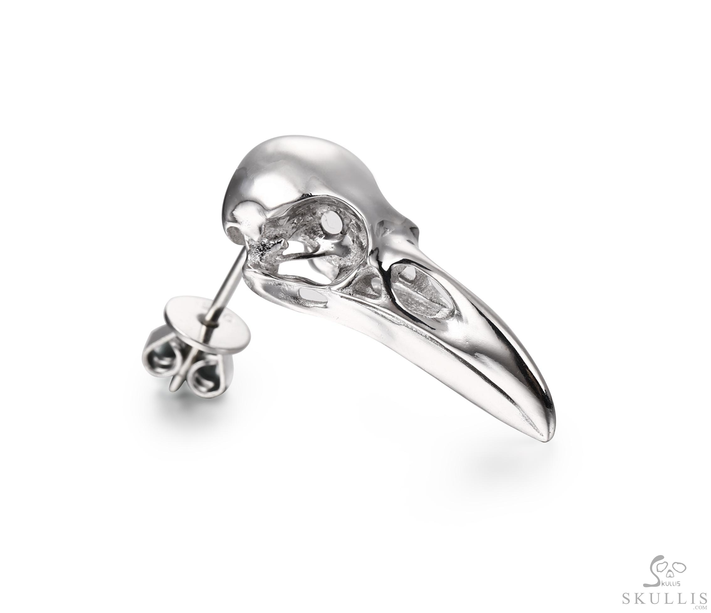 Tiny 0.9" 925 Sterling Silver Raven Skull Earrings Tiny 0.9" 925 Sterling Silver Raven Skull Earrings