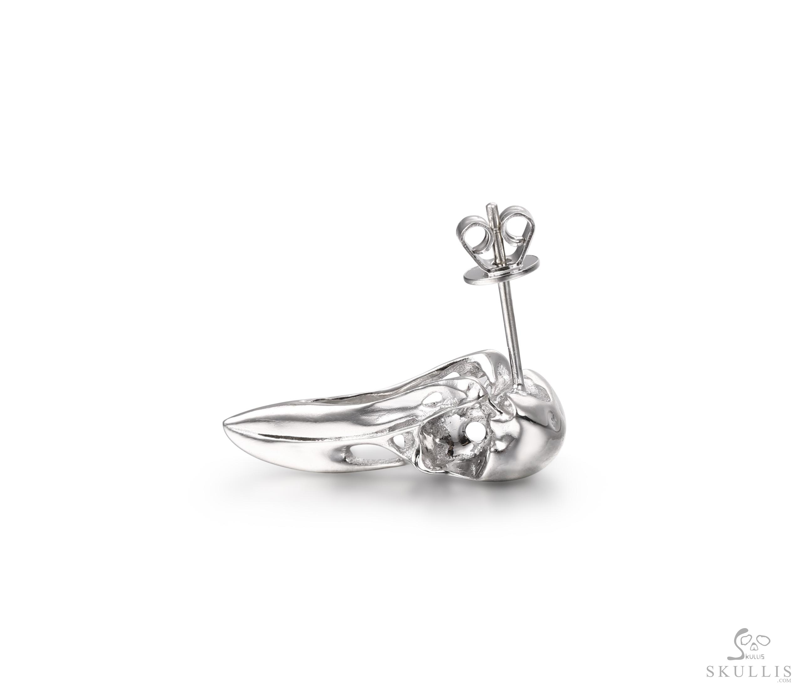 Tiny 0.9" 925 Sterling Silver Raven Skull Earrings Tiny 0.9" 925 Sterling Silver Raven Skull Earrings