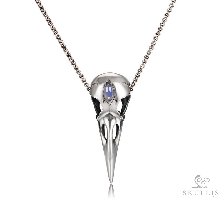 Night Pathfinder - 925 Sterling Silver Raven Skull Pendant with Moonstone inlay, Skull Jewelry, for Women & Men Night Pathfinder - 925 Sterling Silver Raven Skull Pendant with Moonstone inlay, Skull Jewelry, for Women & Men