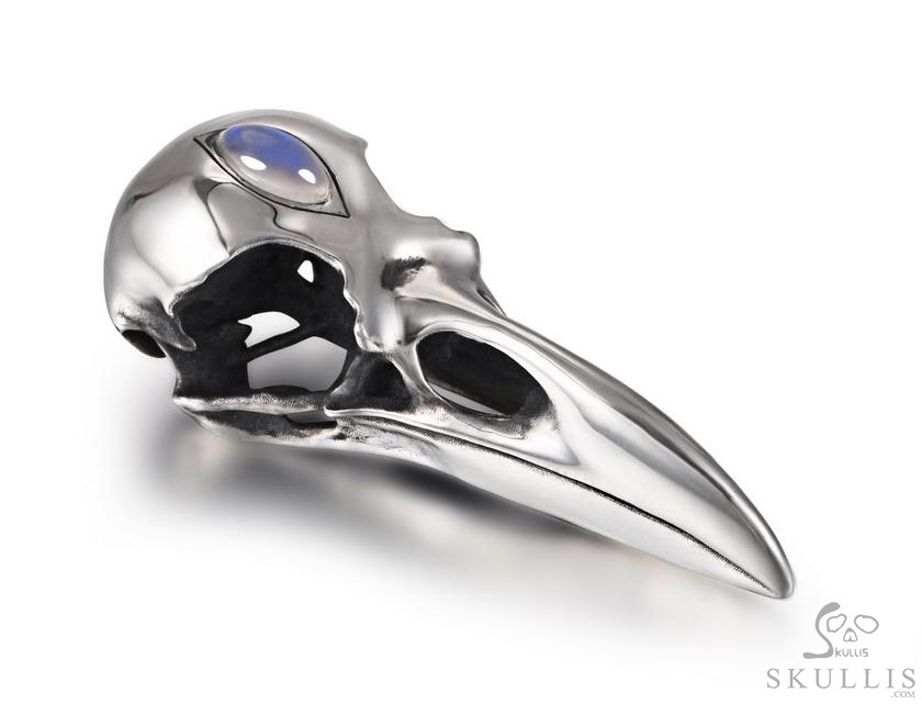 Night Pathfinder - 925 Sterling Silver Raven Skull Pendant with Moonstone inlay, Skull Jewelry, for Women & Men Night Pathfinder - 925 Sterling Silver Raven Skull Pendant with Moonstone inlay, Skull Jewelry, for Women & Men