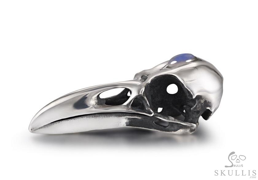 Night Pathfinder - 925 Sterling Silver Raven Skull Pendant with Moonstone inlay, Skull Jewelry, for Women & Men Night Pathfinder - 925 Sterling Silver Raven Skull Pendant with Moonstone inlay, Skull Jewelry, for Women & Men
