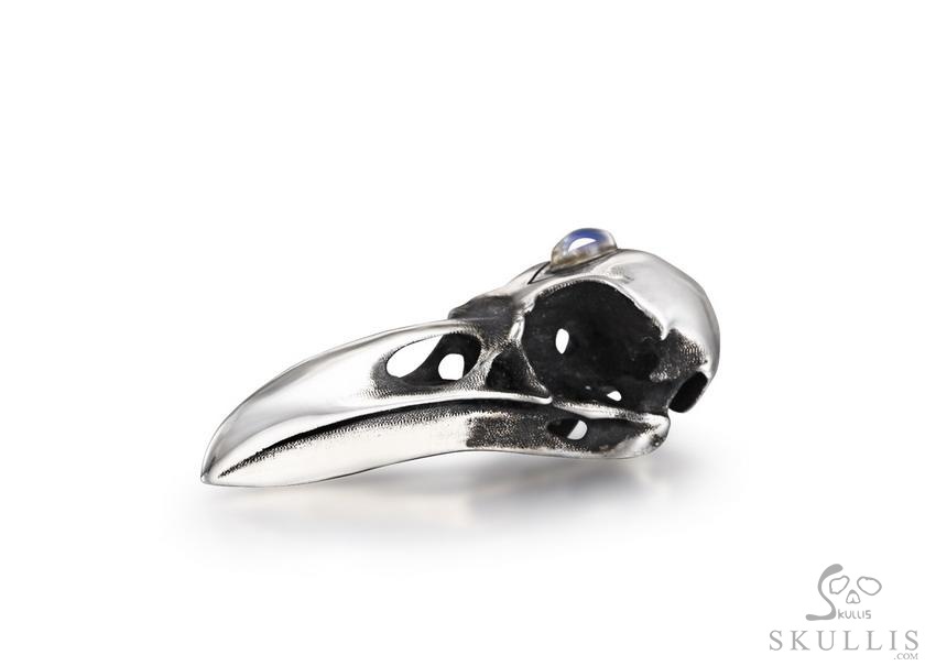 Night Pathfinder - 925 Sterling Silver Raven Skull Necklace With Moonstone Inlay, Skull Jewelry, for Women & Men Night Pathfinder - 925 Sterling Silver Raven Skull Necklace With Moonstone Inlay, Skull Jewelry, for Women & Men