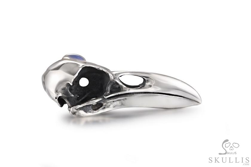 Night Pathfinder - 925 Sterling Silver Raven Skull Necklace With Moonstone Inlay, Skull Jewelry, for Women & Men Night Pathfinder - 925 Sterling Silver Raven Skull Necklace With Moonstone Inlay, Skull Jewelry, for Women & Men