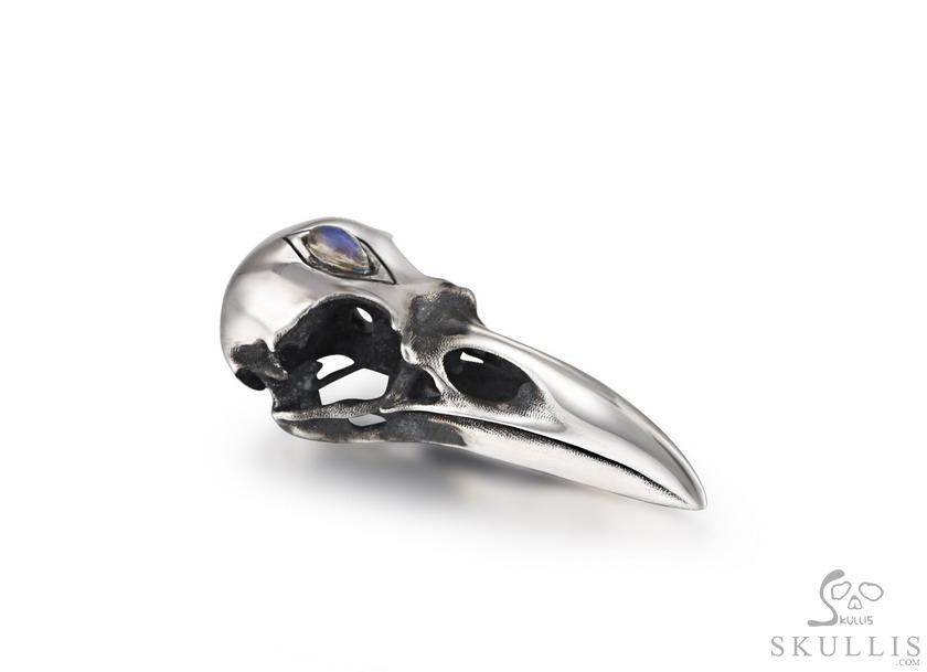 Night Pathfinder - 925 Sterling Silver Raven Skull Necklace With Moonstone Inlay, Skull Jewelry, for Women & Men Night Pathfinder - 925 Sterling Silver Raven Skull Necklace With Moonstone Inlay, Skull Jewelry, for Women & Men