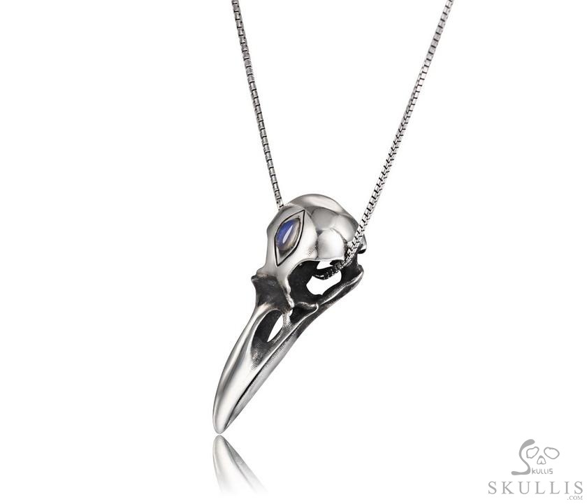 Night Pathfinder - 925 Sterling Silver Raven Skull Necklace With Moonstone Inlay, Skull Jewelry, for Women & Men Night Pathfinder - 925 Sterling Silver Raven Skull Necklace With Moonstone Inlay, Skull Jewelry, for Women & Men