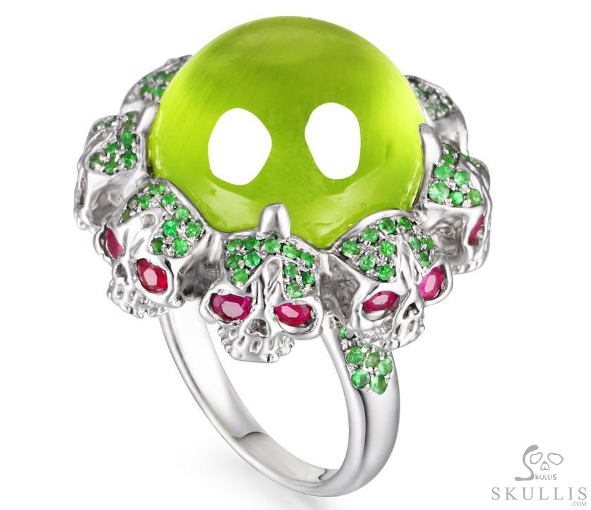Circle of Fate - Gem Skull Ring of Lemon Stone Hand Carved with Skull Ruby Eyes Skulls in 925 Sterling Silver, Crystal Healing Skull Jewelry, for Women & Men Circle of Fate - Gem Skull Ring of Lemon Stone Hand Carved with Skull Ruby Eyes Skulls in 925 Sterling Silver, Crystal Healing Skull Jewelry, for Women & Men