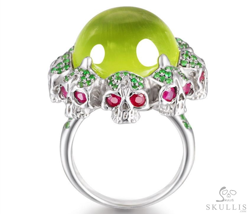 Circle of Fate - Gem Skull Ring of Lemon Stone Hand Carved with Skull Ruby Eyes Skulls in 925 Sterling Silver, Crystal Healing Skull Jewelry, for Women & Men Circle of Fate - Gem Skull Ring of Lemon Stone Hand Carved with Skull Ruby Eyes Skulls in 925 Sterling Silver, Crystal Healing Skull Jewelry, for Women & Men