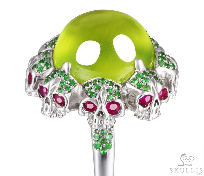 Circle of Fate - Gem Skull Ring of Lemon Stone Hand Carved with Skull Ruby Eyes Skulls in 925 Sterling Silver, Crystal Healing Skull Jewelry, for Women & Men Circle of Fate - Gem Skull Ring of Lemon Stone Hand Carved with Skull Ruby Eyes Skulls in 925 Sterling Silver, Crystal Healing Skull Jewelry, for Women & Men
