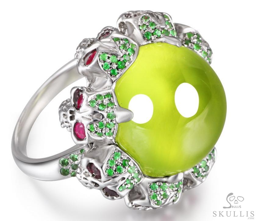 Circle of Fate - Gem Skull Ring of Lemon Stone Hand Carved with Skull Ruby Eyes Skulls in 925 Sterling Silver, Crystal Healing Skull Jewelry, for Women & Men Circle of Fate - Gem Skull Ring of Lemon Stone Hand Carved with Skull Ruby Eyes Skulls in 925 Sterling Silver, Crystal Healing Skull Jewelry, for Women & Men