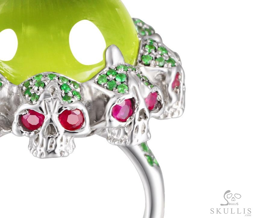 Circle of Fate - Gem Skull Ring of Lemon Stone Hand Carved with Skull Ruby Eyes Skulls in 925 Sterling Silver, Crystal Healing Skull Jewelry, for Women & Men Circle of Fate - Gem Skull Ring of Lemon Stone Hand Carved with Skull Ruby Eyes Skulls in 925 Sterling Silver, Crystal Healing Skull Jewelry, for Women & Men