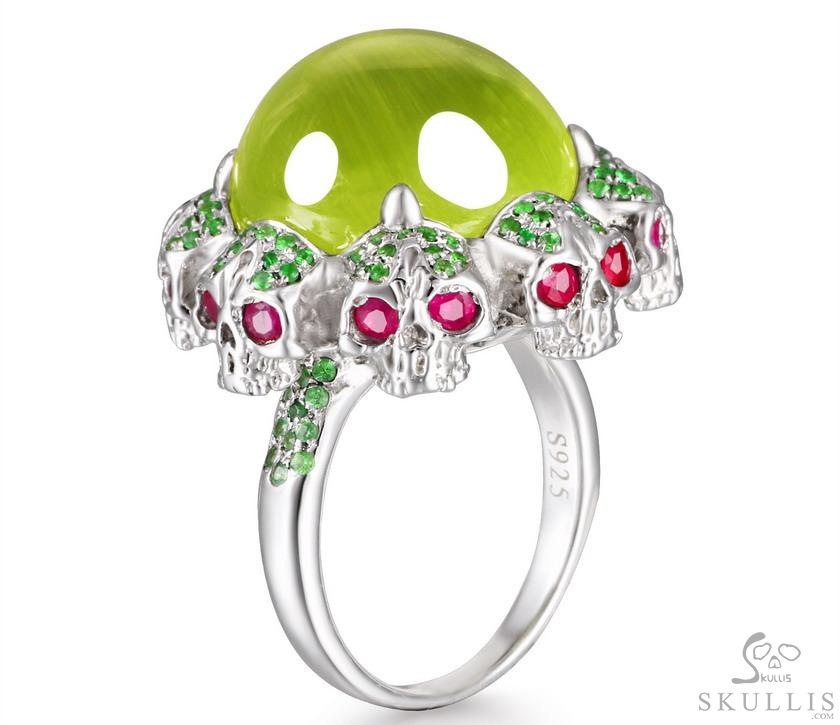 Circle of Fate - Gem Skull Ring of Lemon Stone Hand Carved with Skull Ruby Eyes Skulls in 925 Sterling Silver, Crystal Healing Skull Jewelry, for Women & Men Circle of Fate - Gem Skull Ring of Lemon Stone Hand Carved with Skull Ruby Eyes Skulls in 925 Sterling Silver, Crystal Healing Skull Jewelry, for Women & Men