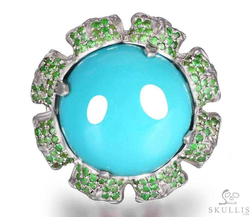Circle of Fate - Gem Skull Ring of Turquoise Hand Carved with Skull Ruby Eyes Skulls in 925 Sterling Silver, Crystal Healing Skull Jewelry, for Women & Men Circle of Fate - Gem Skull Ring of Turquoise Hand Carved with Skull Ruby Eyes Skulls in 925 Sterling Silver, Crystal Healing Skull Jewelry, for Women & Men