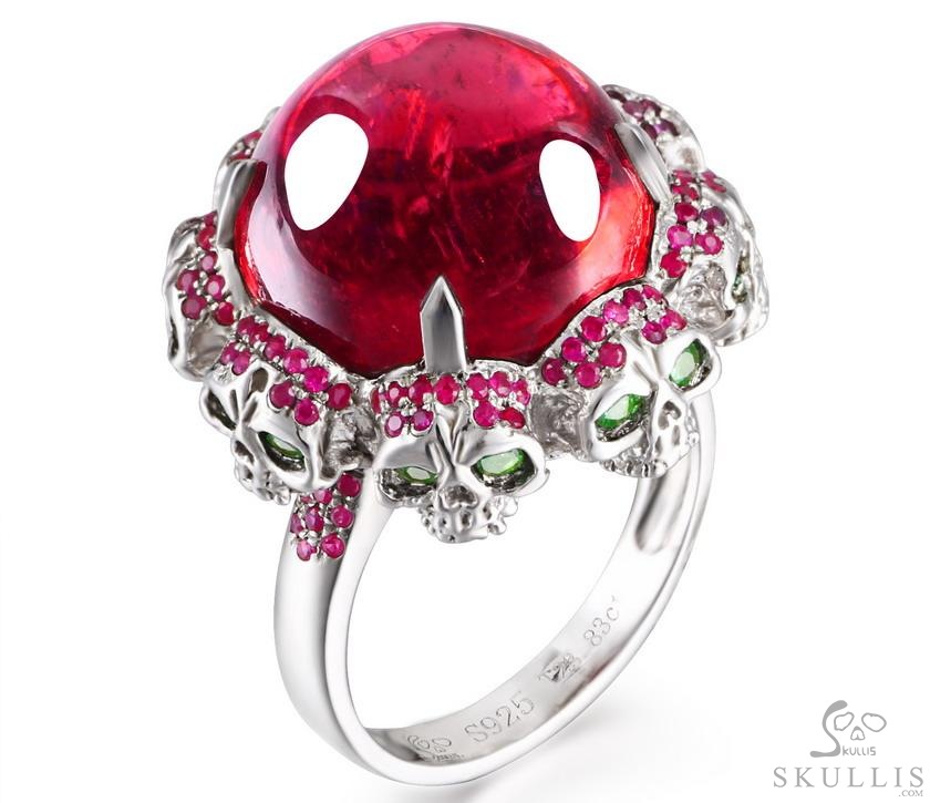 Circle of Fate - Gem Skull Ring of Ruby Hand Carved with Skulls in 925 Sterling Silver, Crystal Healing Skull Jewelry, for Women & Men Circle of Fate - Gem Skull Ring of Ruby Hand Carved with Skulls in 925 Sterling Silver, Crystal Healing Skull Jewelry, for Women & Men