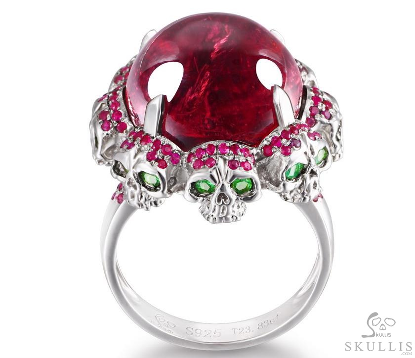 Circle of Fate - Gem Skull Ring of Ruby Hand Carved with Skulls in 925 Sterling Silver, Crystal Healing Skull Jewelry, for Women & Men Circle of Fate - Gem Skull Ring of Ruby Hand Carved with Skulls in 925 Sterling Silver, Crystal Healing Skull Jewelry, for Women & Men