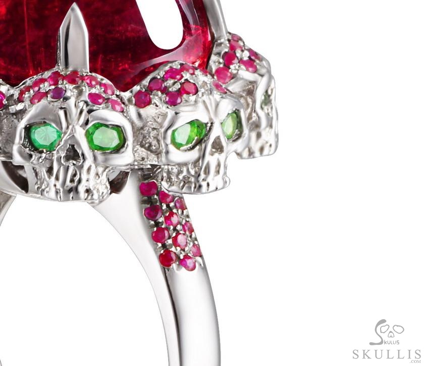 Circle of Fate - Gem Skull Ring of Ruby Hand Carved with Skulls in 925 Sterling Silver, Crystal Healing Skull Jewelry, for Women & Men Circle of Fate - Gem Skull Ring of Ruby Hand Carved with Skulls in 925 Sterling Silver, Crystal Healing Skull Jewelry, for Women & Men