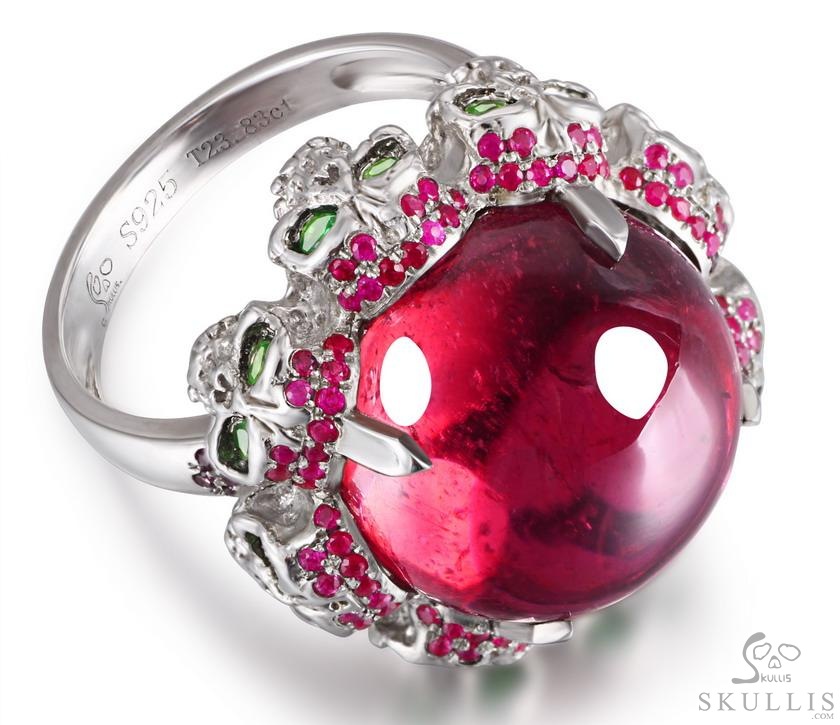 Circle of Fate - Gem Skull Ring of Ruby Hand Carved with Skulls in 925 Sterling Silver, Crystal Healing Skull Jewelry, for Women & Men Circle of Fate - Gem Skull Ring of Ruby Hand Carved with Skulls in 925 Sterling Silver, Crystal Healing Skull Jewelry, for Women & Men