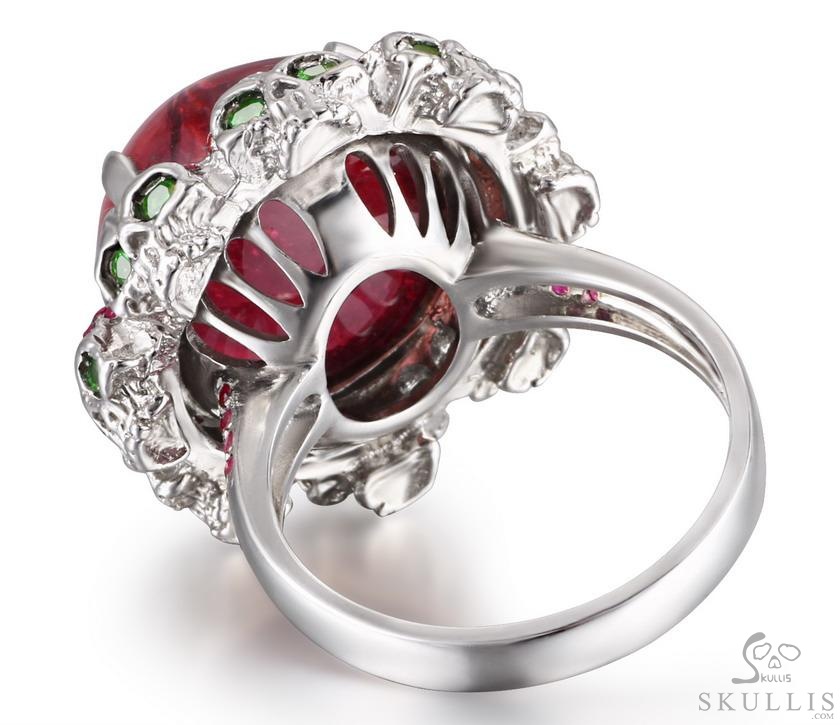 Circle of Fate - Gem Skull Ring of Ruby Hand Carved with Skulls in 925 Sterling Silver, Crystal Healing Skull Jewelry, for Women & Men Circle of Fate - Gem Skull Ring of Ruby Hand Carved with Skulls in 925 Sterling Silver, Crystal Healing Skull Jewelry, for Women & Men