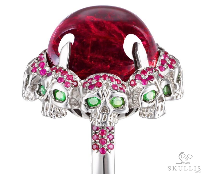 Circle of Fate - Gem Skull Ring of Ruby Hand Carved with Skulls in 925 Sterling Silver, Crystal Healing Skull Jewelry, for Women & Men Circle of Fate - Gem Skull Ring of Ruby Hand Carved with Skulls in 925 Sterling Silver, Crystal Healing Skull Jewelry, for Women & Men