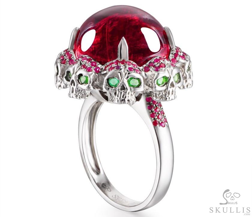 Circle of Fate - Gem Skull Ring of Ruby Hand Carved with Skulls in 925 Sterling Silver, Crystal Healing Skull Jewelry, for Women & Men Circle of Fate - Gem Skull Ring of Ruby Hand Carved with Skulls in 925 Sterling Silver, Crystal Healing Skull Jewelry, for Women & Men