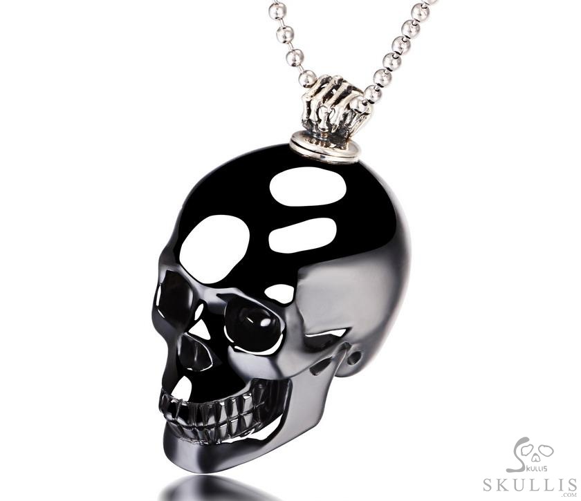 Perching Point - Necklace of 1.4" Black Obsidian Hand Carved Crystal Skull Perfume Bottle Pendant, Crystal Healing Skull Jewelry, for Women & Men Perching Point - Necklace of 1.4" Black Obsidian Hand Carved Crystal Skull Perfume Bottle Pendant, Crystal Healing Skull Jewelry, for Women & Men