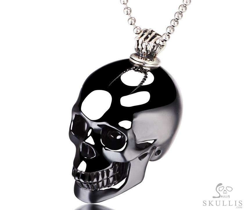 Perching Point - Necklace of 1.4" Black Obsidian Hand Carved Crystal Skull Perfume Bottle Pendant, Crystal Healing Skull Jewelry, for Women & Men Perching Point - Necklace of 1.4" Black Obsidian Hand Carved Crystal Skull Perfume Bottle Pendant, Crystal Healing Skull Jewelry, for Women & Men