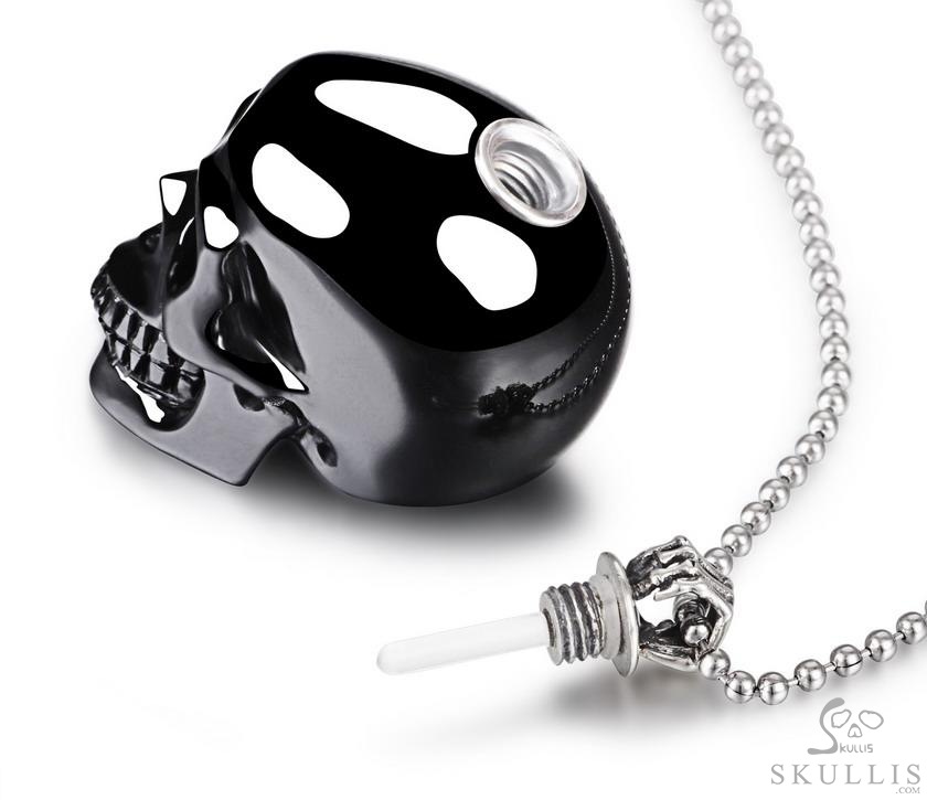 Perching Point - Necklace of 1.4" Black Obsidian Hand Carved Crystal Skull Perfume Bottle Pendant, Crystal Healing Skull Jewelry, for Women & Men Perching Point - Necklace of 1.4" Black Obsidian Hand Carved Crystal Skull Perfume Bottle Pendant, Crystal Healing Skull Jewelry, for Women & Men