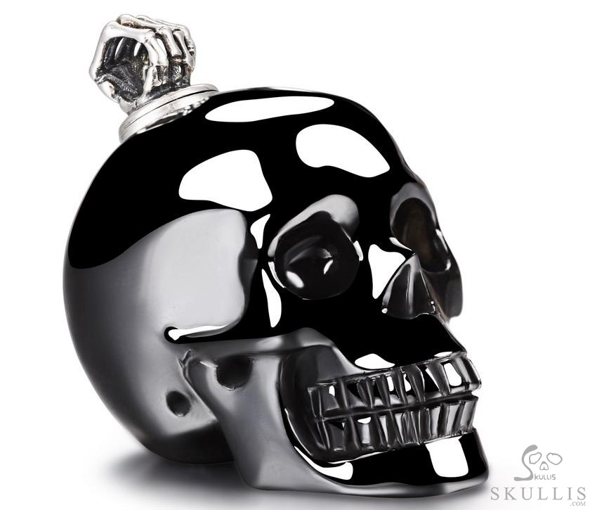 Perching Point - Necklace of 1.4" Black Obsidian Hand Carved Crystal Skull Perfume Bottle Pendant, Crystal Healing Skull Jewelry, for Women & Men Perching Point - Necklace of 1.4" Black Obsidian Hand Carved Crystal Skull Perfume Bottle Pendant, Crystal Healing Skull Jewelry, for Women & Men