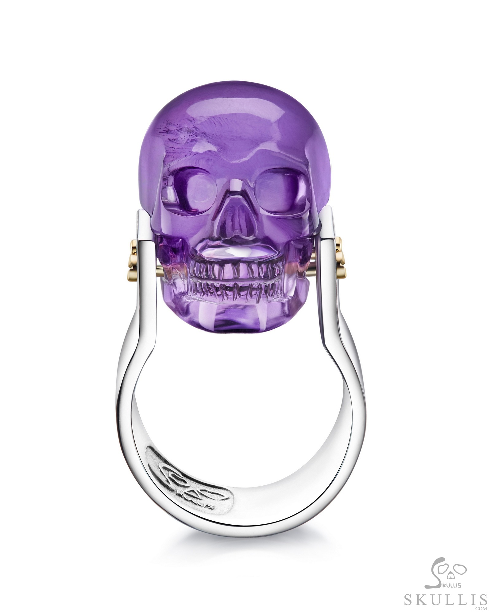 Gemstone Amethyst Hand Carved Crystal Skull Ring, Skull Jewelry