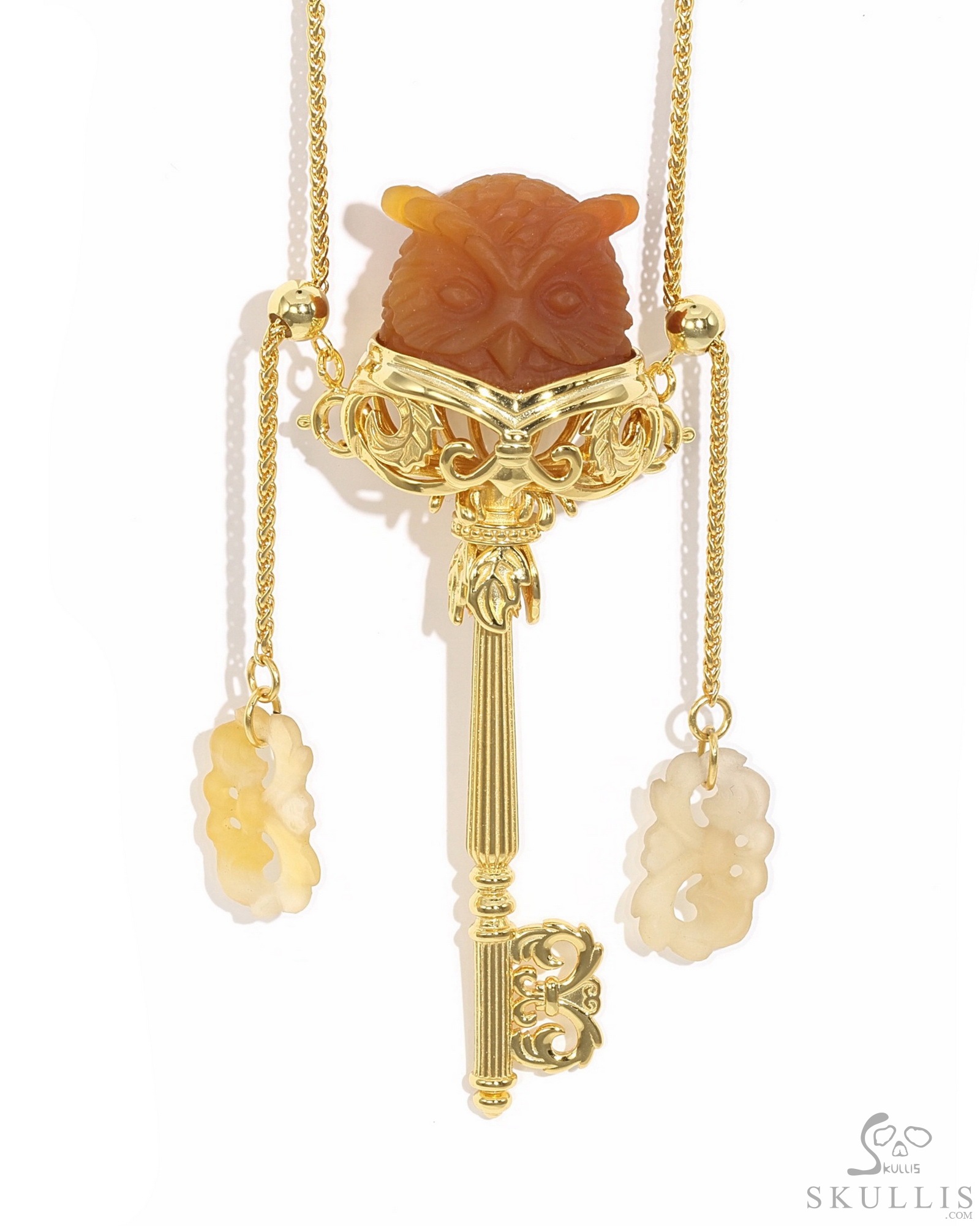 Gem Owl Pendant Necklace of Carnelian Carved Owl in 18K Gold-Plated 925 Silver Gem Owl Pendant Necklace of Carnelian Carved Owl in 18K Gold-Plated 925 Silver