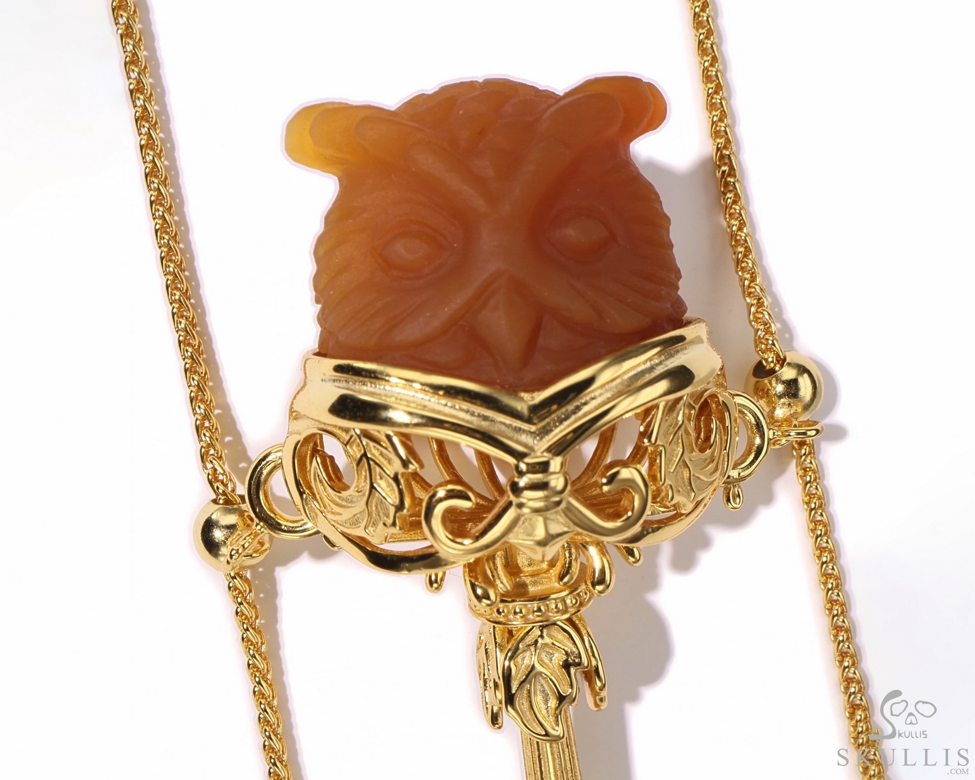 Gem Owl Pendant Necklace of Carnelian Carved Owl in 18K Gold-Plated 925 Silver Gem Owl Pendant Necklace of Carnelian Carved Owl in 18K Gold-Plated 925 Silver