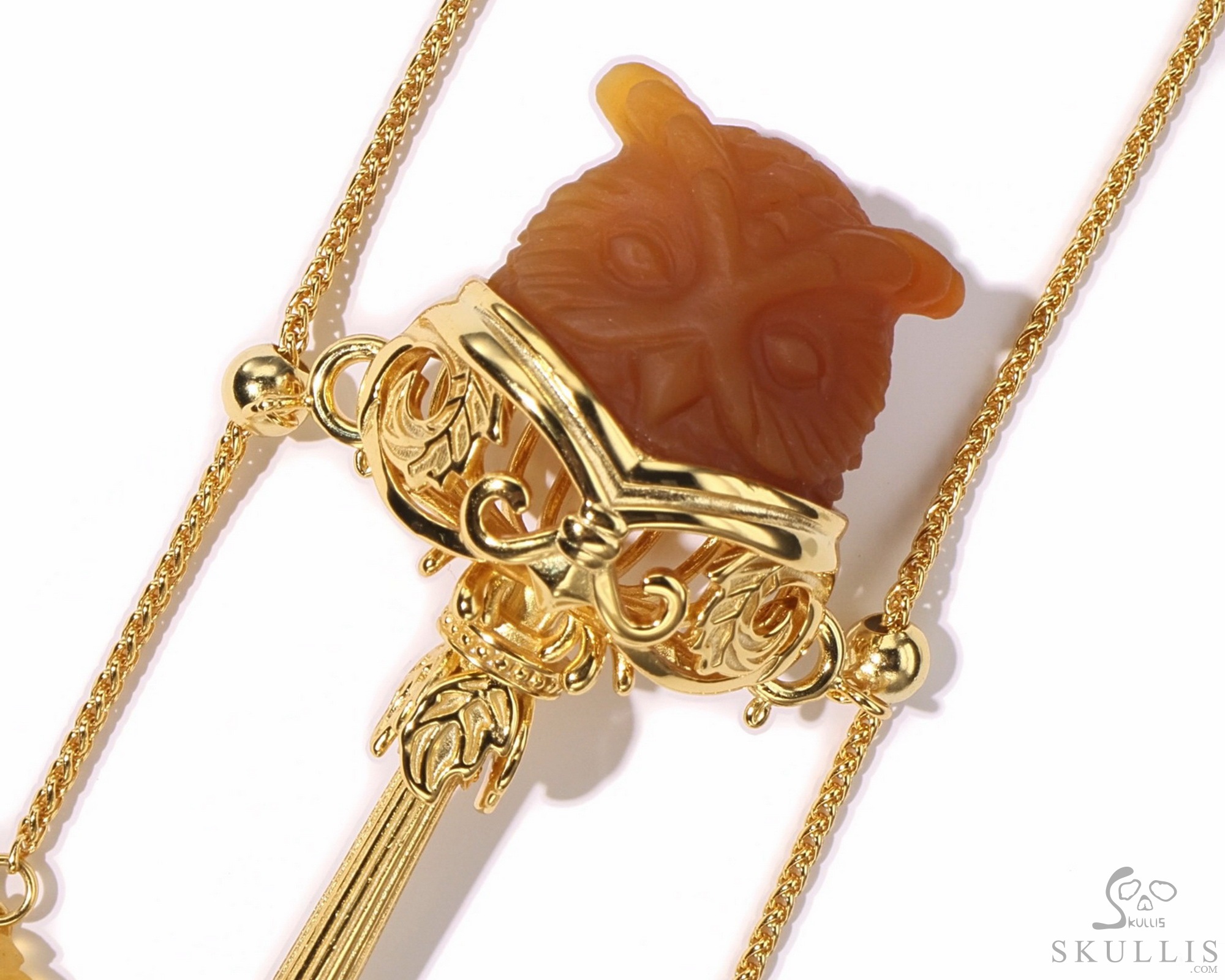 Gem Owl Pendant Necklace of Carnelian Carved Owl in 18K Gold-Plated 925 Silver Gem Owl Pendant Necklace of Carnelian Carved Owl in 18K Gold-Plated 925 Silver