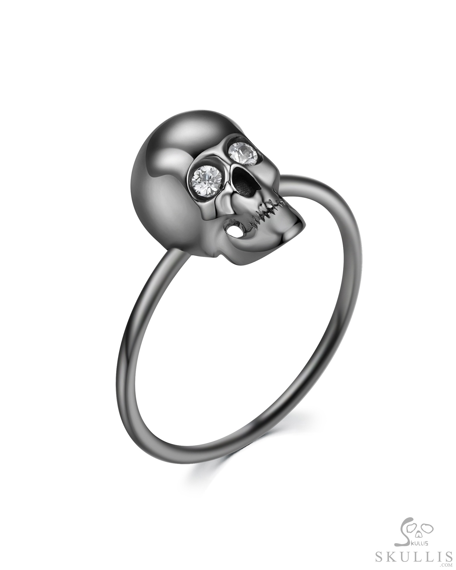 The White Witness - Black-plated 925 Sterling Silver Skull Ring with Zircon Eyes, Skull Jewelry, for Women & Men The White Witness - Black-plated 925 Sterling Silver Skull Ring with Zircon Eyes, Skull Jewelry, for Women & Men