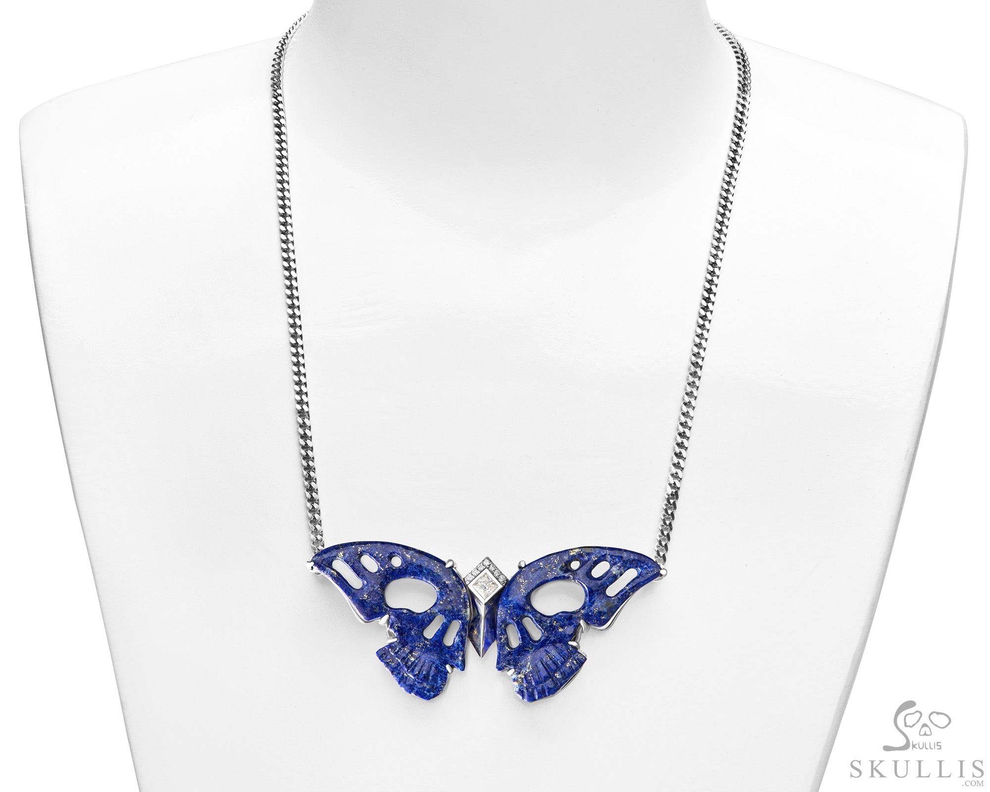 Gemstone Necklace of 2.6" Lapis Lazuli Hand Carved Crystal Skull Pendant, Skull Jewelry Gemstone Necklace of 2.6" Lapis Lazuli Hand Carved Crystal Skull Pendant, Skull Jewelry