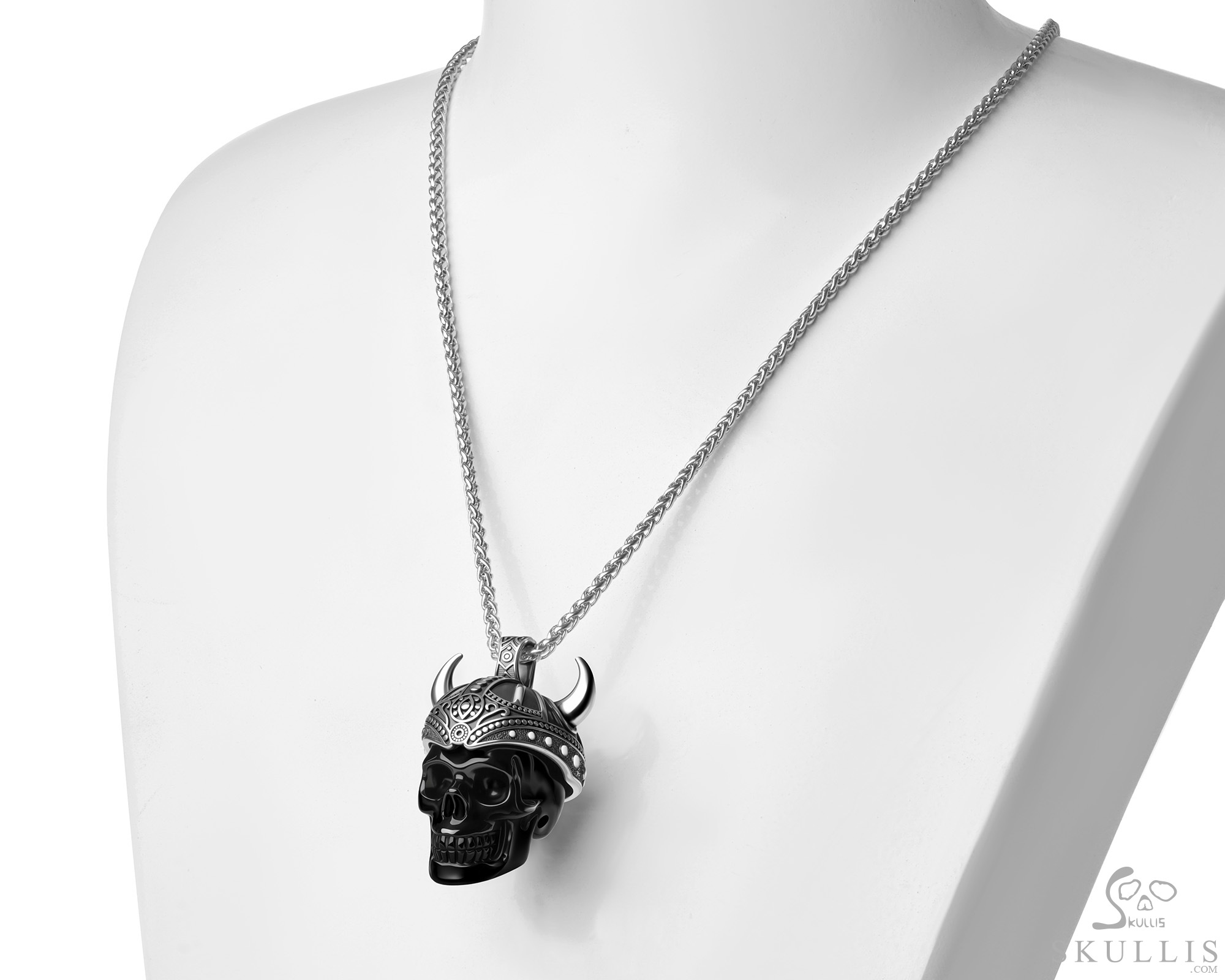 Necklace of 1.2" Black Obsidian Hand Carved Crystal Skull Pendant, Skull Jewelry Necklace of 1.2" Black Obsidian Hand Carved Crystal Skull Pendant, Skull Jewelry
