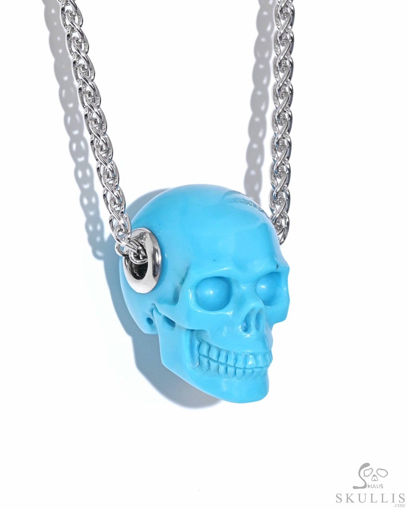 Gemstone Necklace of 0.9" Turquoise Hand Carved Crystal Skull Pendant, Skull Jewelry Gemstone Necklace of 0.9" Turquoise Hand Carved Crystal Skull Pendant, Skull Jewelry