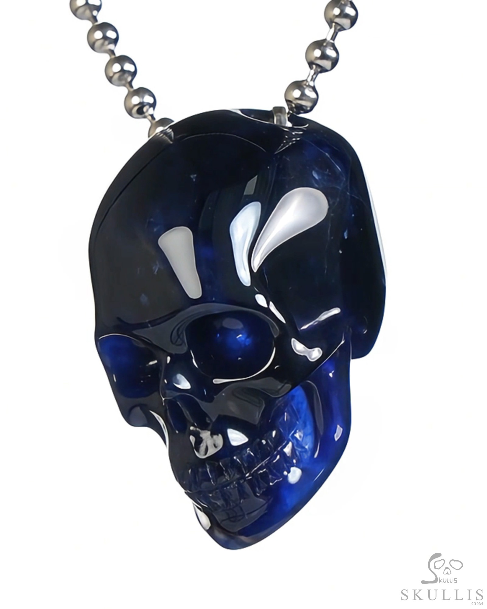Hollow Essence - Gem Skull Pendant Necklace of Sodalite Hand Carved Hollow Crystal Skull, Crystal Healing Skull Jewelry, for Women & Men Hollow Essence - Gem Skull Pendant Necklace of Sodalite Hand Carved Hollow Crystal Skull, Crystal Healing Skull Jewelry, for Women & Men