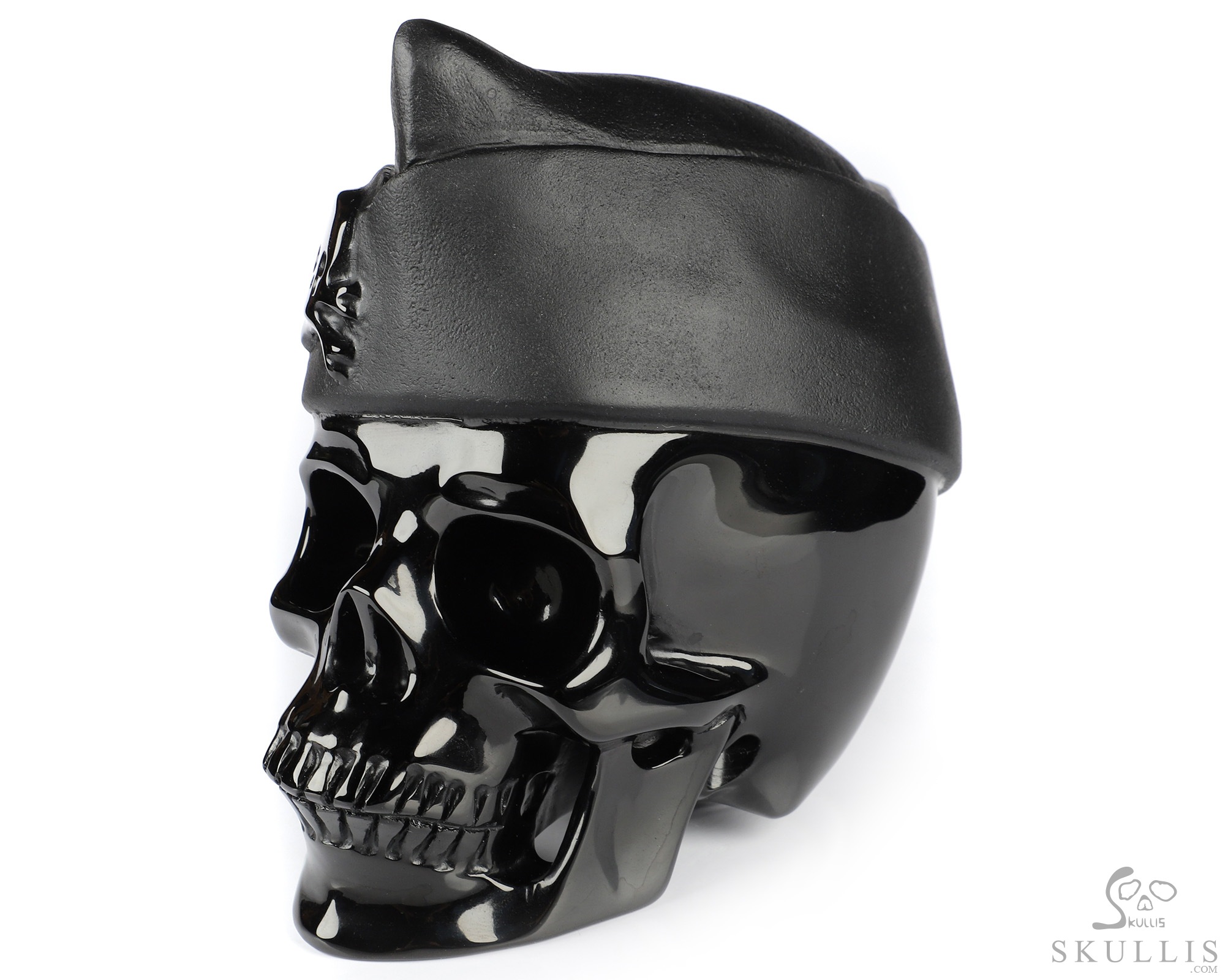 5.1" Black Obsidian Hand Carved Crystal Skull and Navy Cap Fine Art Sculpture, Crystal Healing 5.1" Black Obsidian Hand Carved Crystal Skull and Navy Cap Fine Art Sculpture, Crystal Healing
