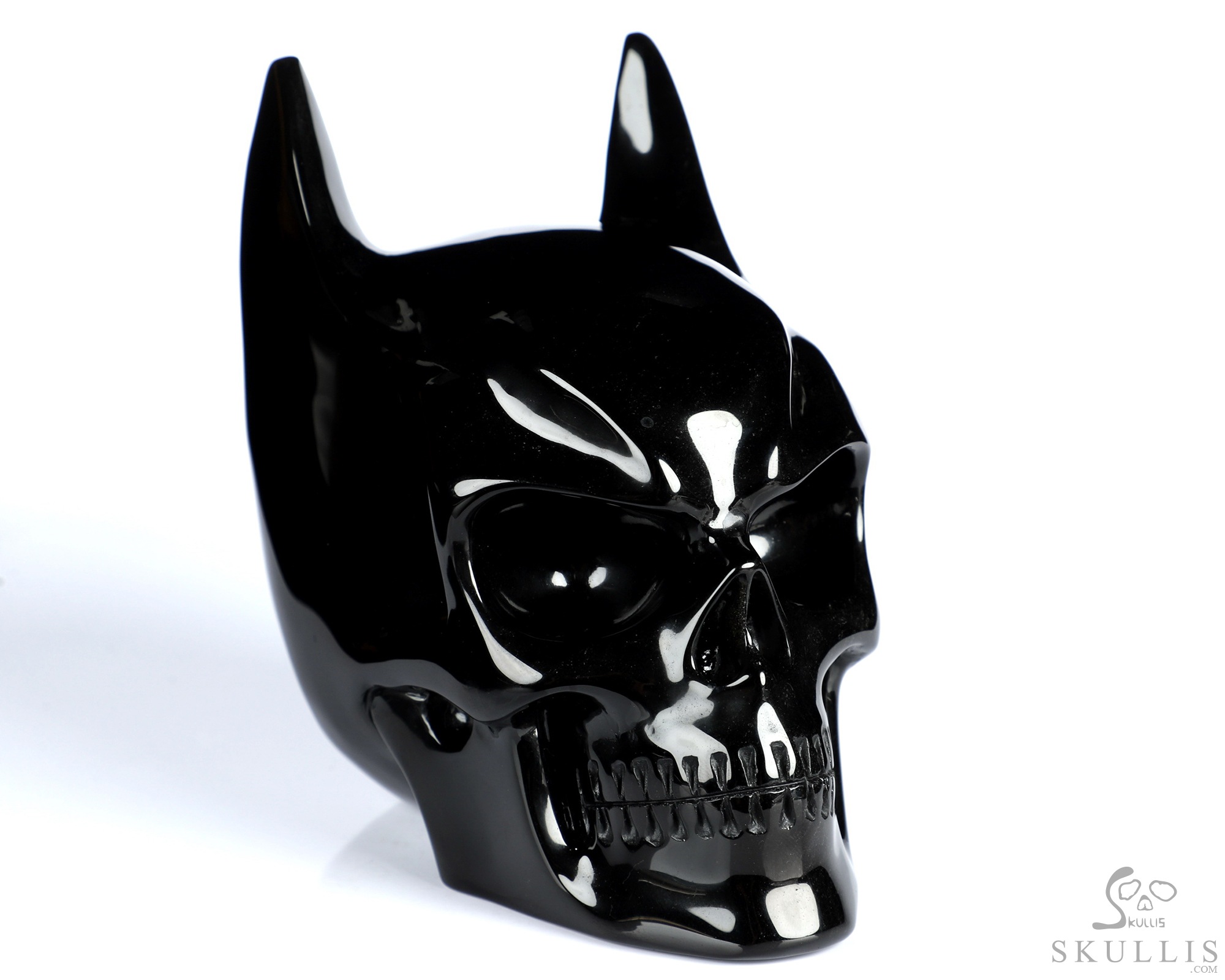 5.0" Black Obsidian Hand Carved Batman Crystal Skull Fine Art Sculpture, Crystal Healing 5.0" Black Obsidian Hand Carved Batman Crystal Skull Fine Art Sculpture, Crystal Healing