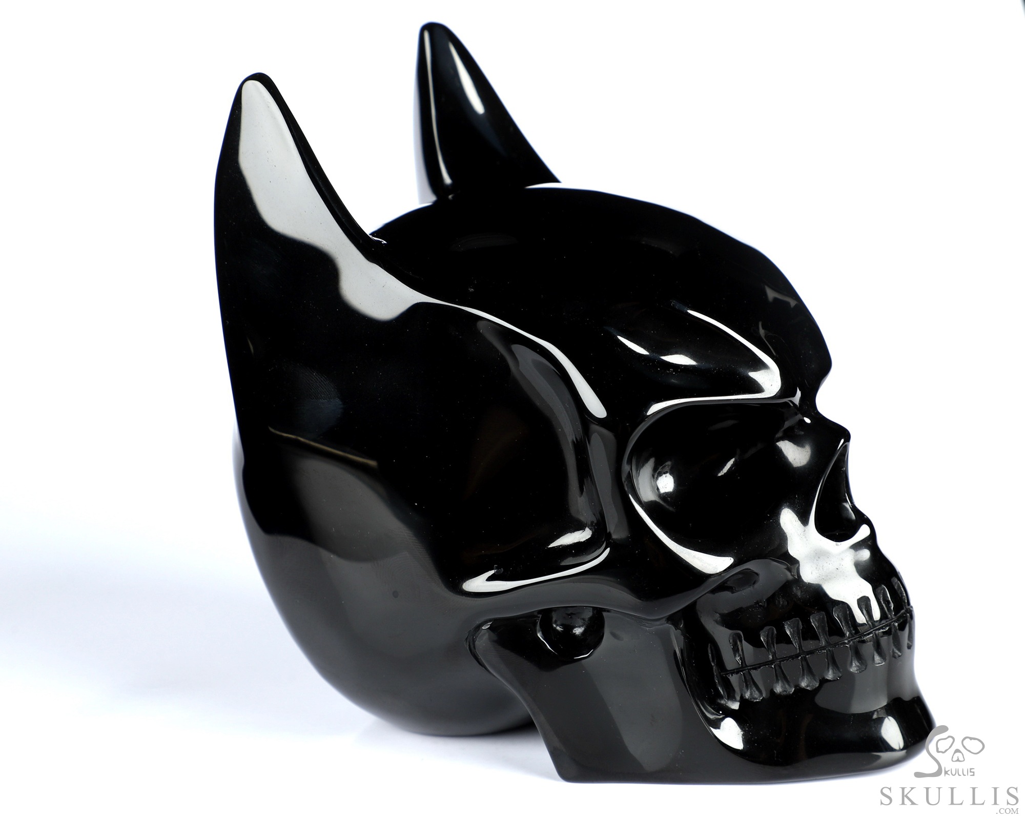 5.0" Black Obsidian Hand Carved Batman Crystal Skull Fine Art Sculpture, Crystal Healing 5.0" Black Obsidian Hand Carved Batman Crystal Skull Fine Art Sculpture, Crystal Healing