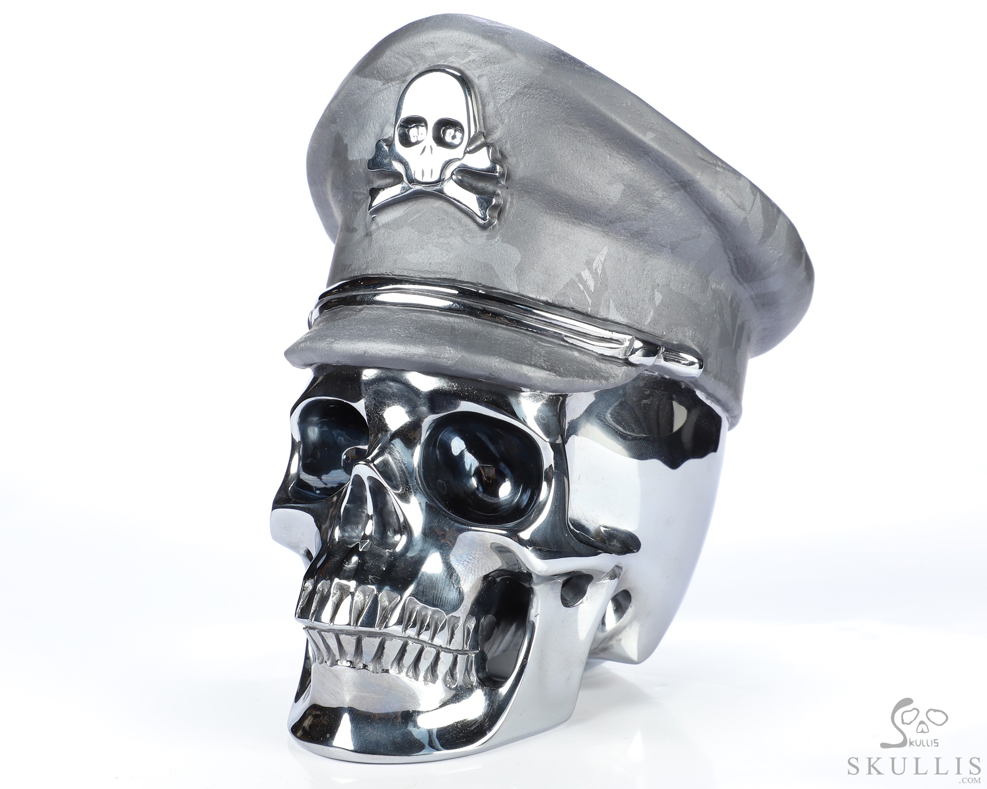 5.1" Tera-hertz Hand Carved Crystal Skull and Navy Cap Fine Art Sculpture, Crystal Healing 5.1" Tera-hertz Hand Carved Crystal Skull and Navy Cap Fine Art Sculpture, Crystal Healing