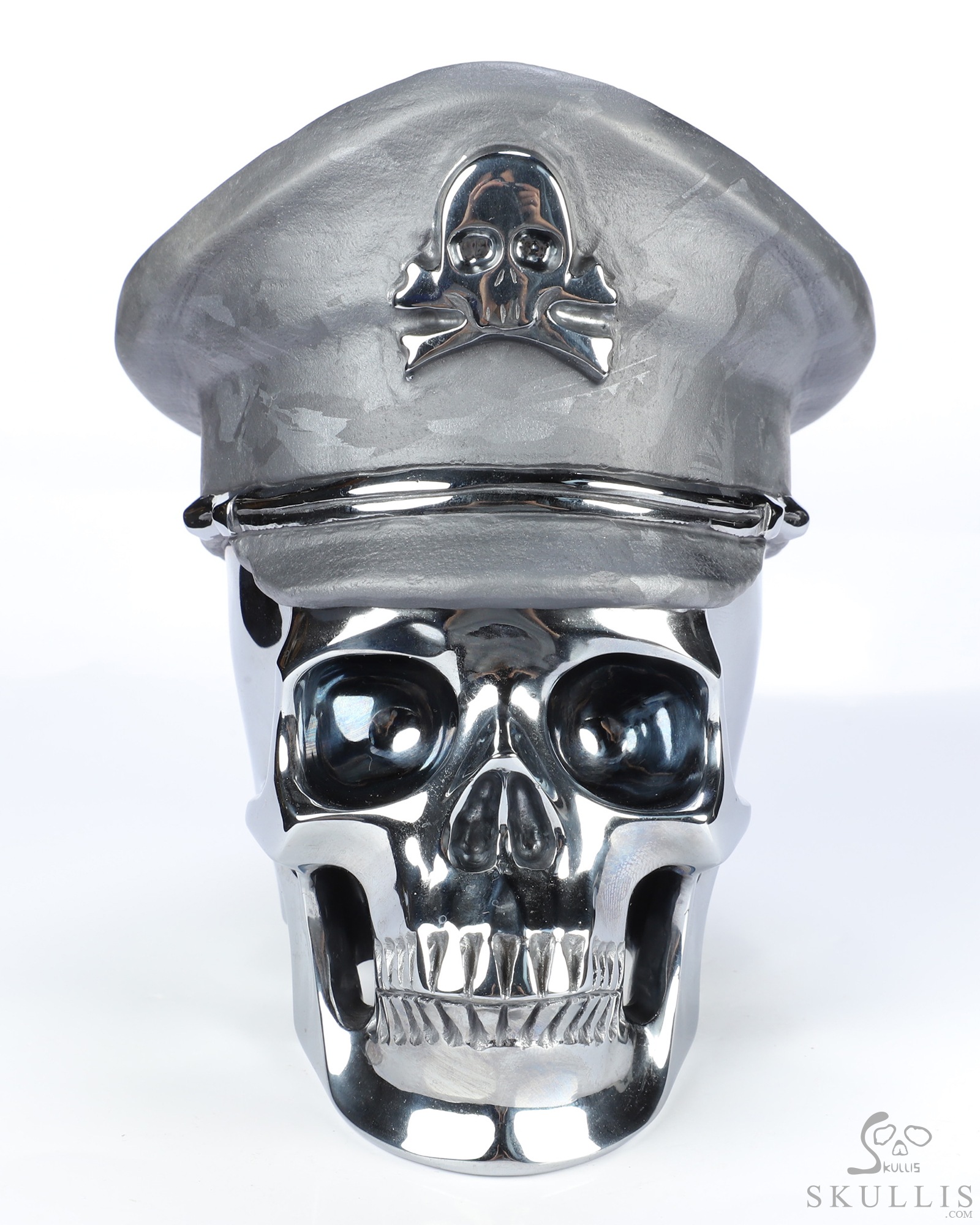 5.1" Tera-hertz Hand Carved Crystal Skull and Navy Cap Fine Art Sculpture, Crystal Healing 5.1" Tera-hertz Hand Carved Crystal Skull and Navy Cap Fine Art Sculpture, Crystal Healing