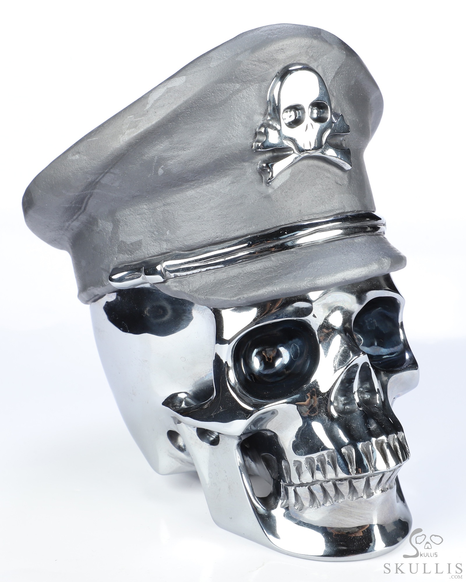 5.1" Tera-hertz Hand Carved Crystal Skull and Navy Cap Fine Art Sculpture, Crystal Healing 5.1" Tera-hertz Hand Carved Crystal Skull and Navy Cap Fine Art Sculpture, Crystal Healing