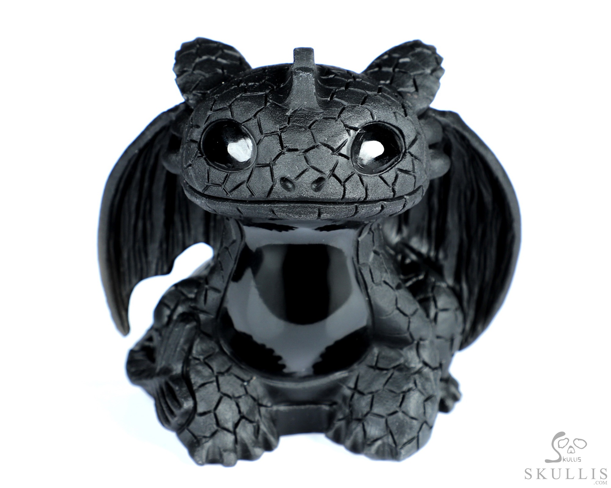 4.1" Black Obsidian Hand Carved Crystal Toothless Dragon Fine Art Sculpture, Crystal Healing 4.1" Black Obsidian Hand Carved Crystal Toothless Dragon Fine Art Sculpture, Crystal Healing