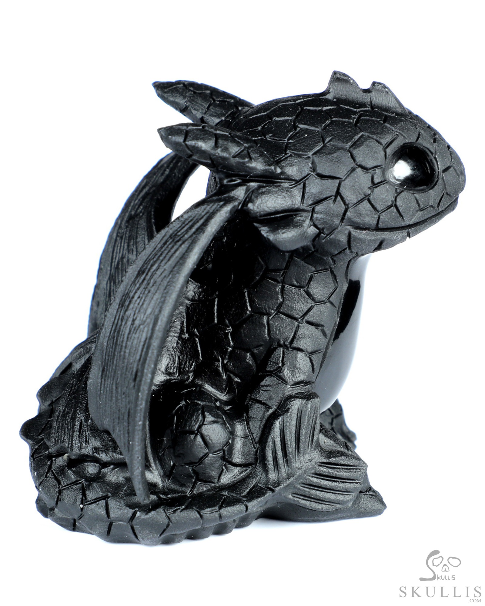 4.1" Black Obsidian Hand Carved Crystal Toothless Dragon Fine Art Sculpture, Crystal Healing 4.1" Black Obsidian Hand Carved Crystal Toothless Dragon Fine Art Sculpture, Crystal Healing