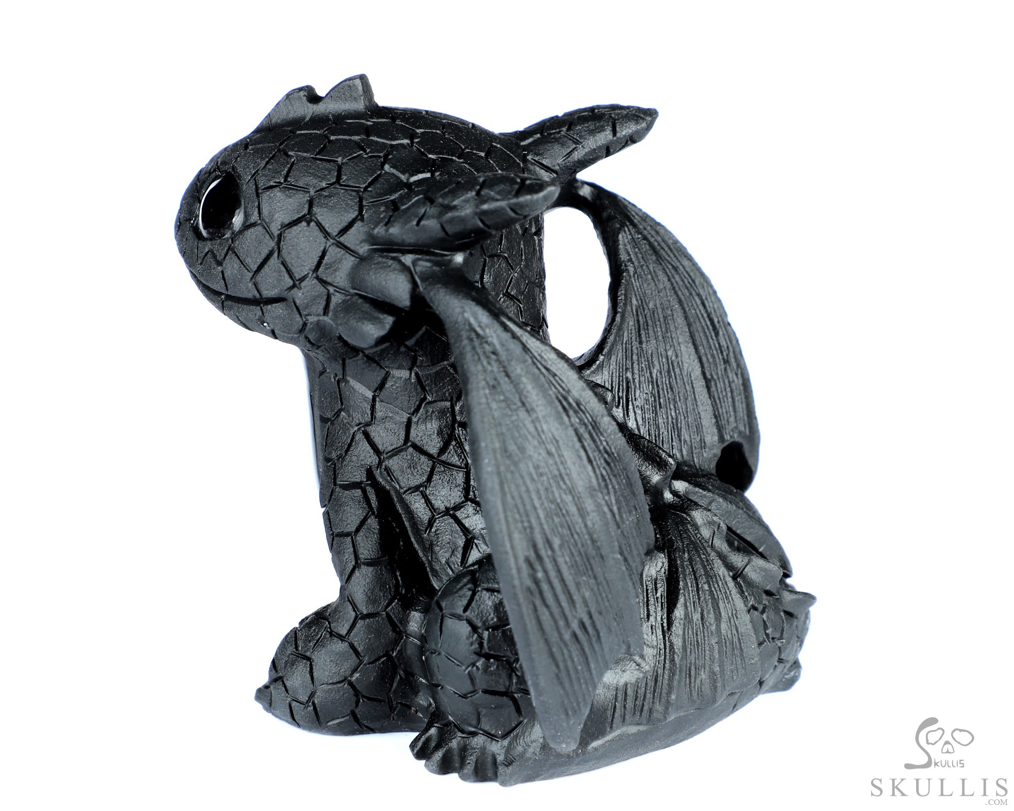 4.1" Black Obsidian Hand Carved Crystal Toothless Dragon Fine Art Sculpture, Crystal Healing 4.1" Black Obsidian Hand Carved Crystal Toothless Dragon Fine Art Sculpture, Crystal Healing