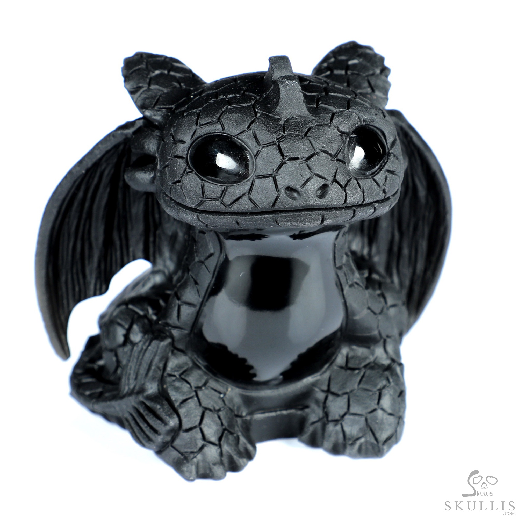 4.1" Black Obsidian Hand Carved Crystal Toothless Dragon Fine Art Sculpture, Crystal Healing 4.1" Black Obsidian Hand Carved Crystal Toothless Dragon Fine Art Sculpture, Crystal Healing